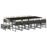 15 Piece Garden Dining Set with Cushions Black Poly Rattan - Front View