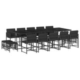 15 Piece Garden Dining Set with Cushions Black Poly Rattan - Front View