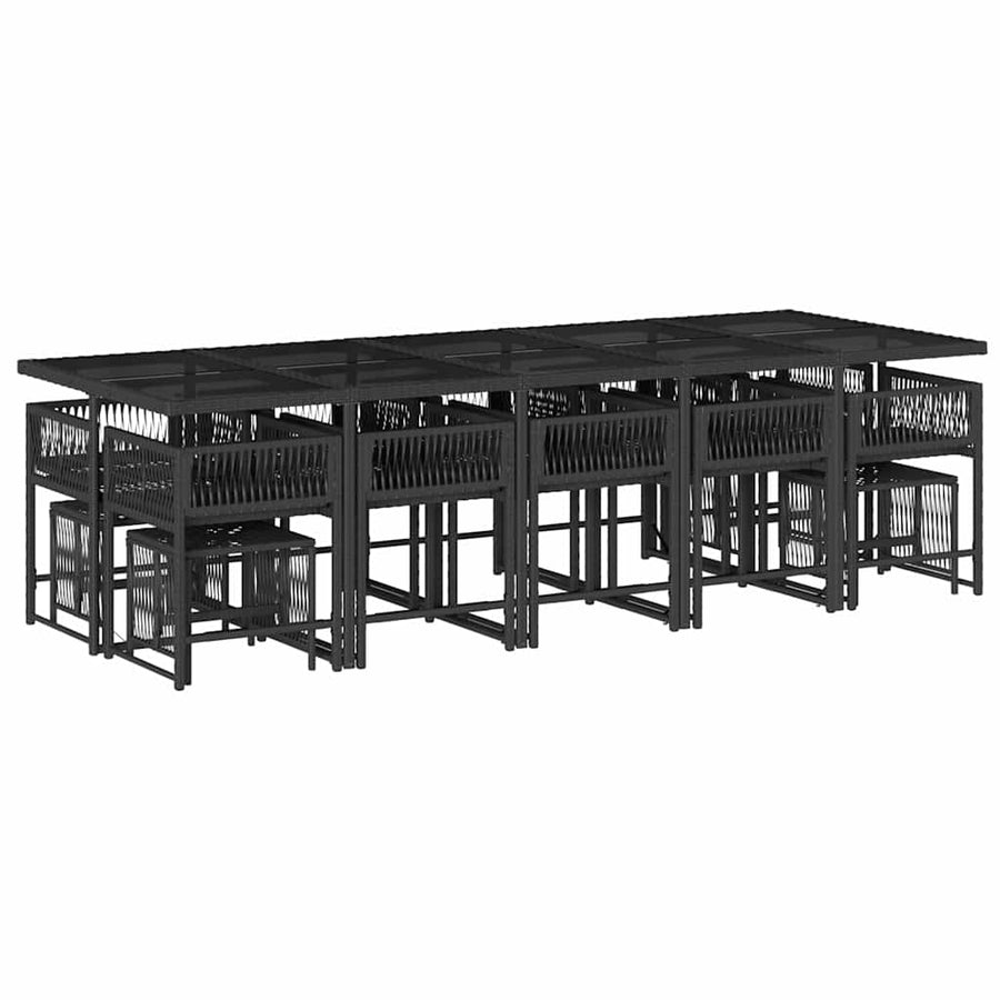 15 Piece Garden Dining Set with Cushions Black Poly Rattan