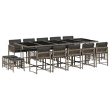 15 Piece Garden Dining Set with Cushions Grey Poly Rattan - Front View