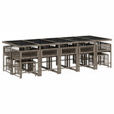15 Piece Garden Dining Set with Cushions Grey Poly Rattan - Side View