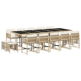 15 Piece Garden Dining Set with Cushions Beige Poly Rattan