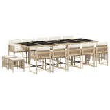 15 Piece Garden Dining Set with Cushions Beige Poly Rattan - Front View