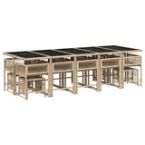 15 Piece Garden Dining Set with Cushions Beige Poly Rattan