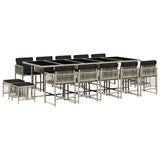15 Piece Garden Dining Set with Cushions Light Grey Poly Rattan - Front View