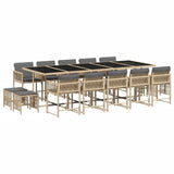 15 Piece Garden Dining Set with Cushions Mix Beige Poly Rattan - Front View