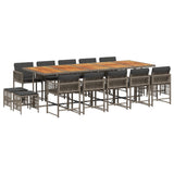 15 Piece Garden Dining Set with Cushions Grey Poly Rattan