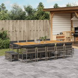 15 Piece Garden Dining Set with Cushions Grey Poly Rattan