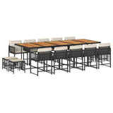 15 Piece Garden Dining Set with Cushions Black Poly Rattan - Front View