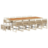 15 Piece Garden Dining Set with Cushions Beige Poly Rattan - Front View