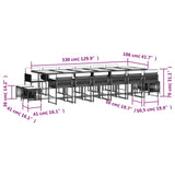 17 Piece Garden Dining Set with Cushions Black Poly Rattan - Rear View