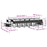 17 Piece Garden Dining Set with Cushions Black Poly Rattan - Rear View