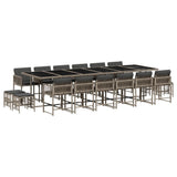 17 Piece Garden Dining Set with Cushions Grey Poly Rattan
