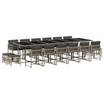 17 Piece Garden Dining Set with Cushions Grey Poly Rattan