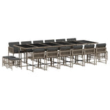 17 Piece Garden Dining Set with Cushions Grey Poly Rattan - Front View