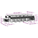 17 Piece Garden Dining Set with Cushions Grey Poly Rattan - Rear View