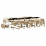 17 Piece Garden Dining Set with Cushions Beige Poly Rattan - Front View