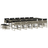 17 Piece Garden Dining Set with Cushions Light Grey Poly Rattan - Front View