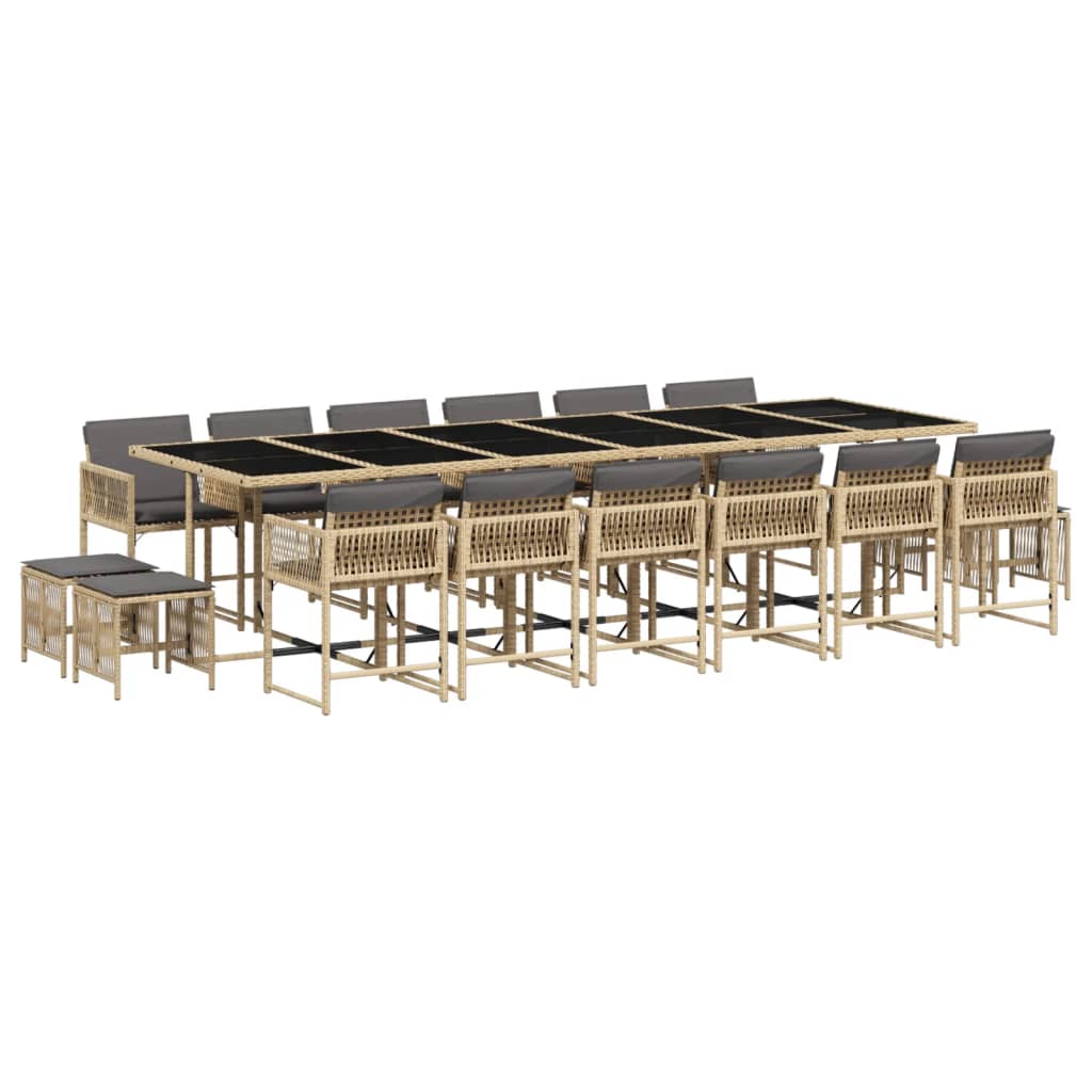 17 Piece Garden Dining Set with Cushions Mix Beige Poly Rattan