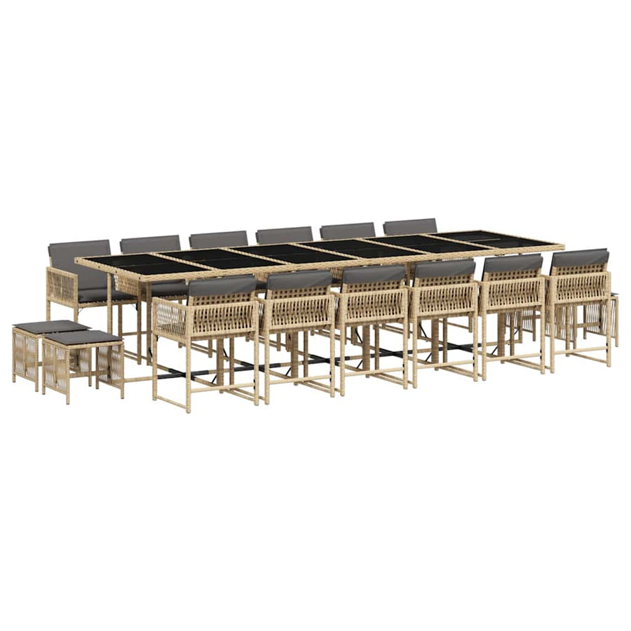 17 Piece Garden Dining Set with Cushions Mix Beige Poly Rattan