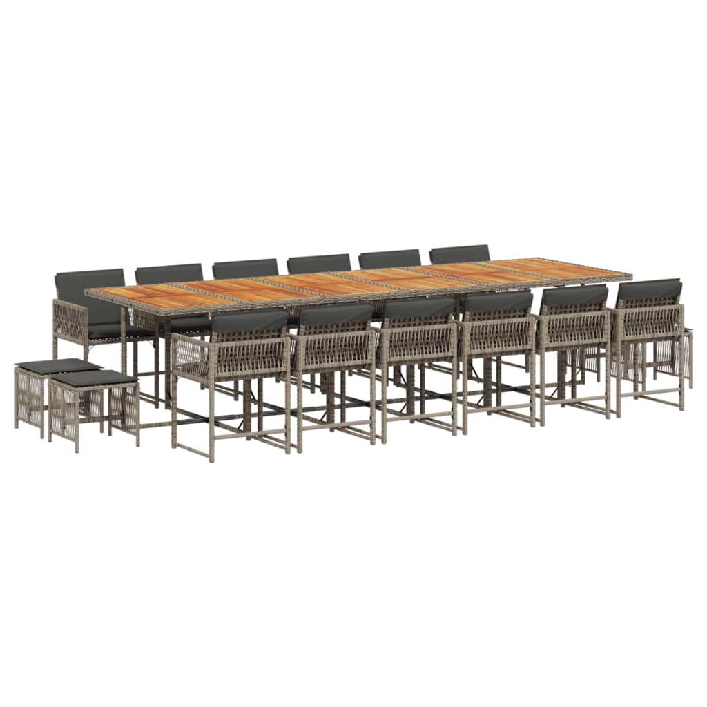 17 Piece Garden Dining Set with Cushions Grey Poly Rattan