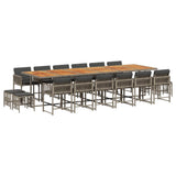 17 Piece Garden Dining Set with Cushions Grey Poly Rattan