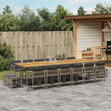 17 Piece Garden Dining Set with Cushions Grey Poly Rattan