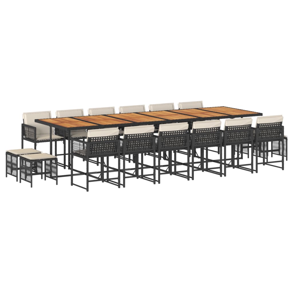 17 Piece Garden Dining Set with Cushions Black Poly Rattan