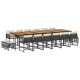 17 Piece Garden Dining Set with Cushions Black Poly Rattan