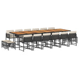 17 Piece Garden Dining Set with Cushions Black Poly Rattan - Front View