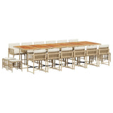 17 Piece Garden Dining Set with Cushions Beige Poly Rattan - Front View