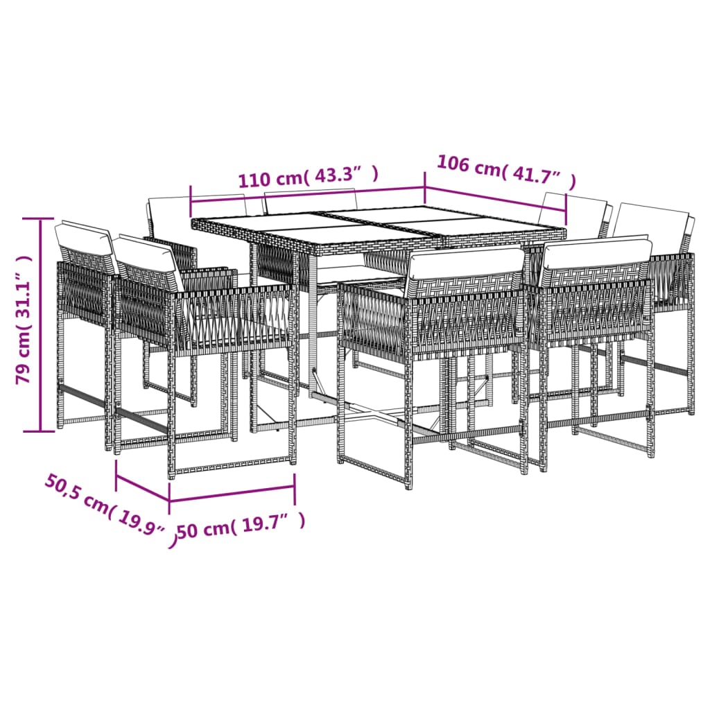 9 Piece Garden Dining Set with Cushions Beige Poly Rattan