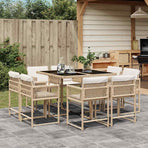9 Piece Garden Dining Set with Cushions Beige Poly Rattan
