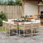 9 Piece Garden Dining Set with Cushions Beige Poly Rattan