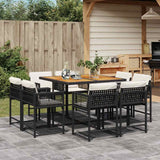 9 Piece Garden Dining Set with Cushions Black Poly Rattan