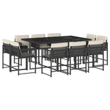 11 Piece Garden Dining Set with Cushions Black Poly Rattan - Front View