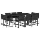 11 Piece Garden Dining Set with Cushions Black Poly Rattan - Front View