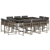 11 Piece Garden Dining Set with Cushions Grey Poly Rattan - Front View