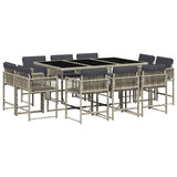 11 Piece Garden Dining Set with Cushions Light Grey Poly Rattan - Front View