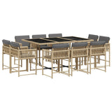 11 Piece Garden Dining Set with Cushions Mix Beige Poly Rattan - Front View