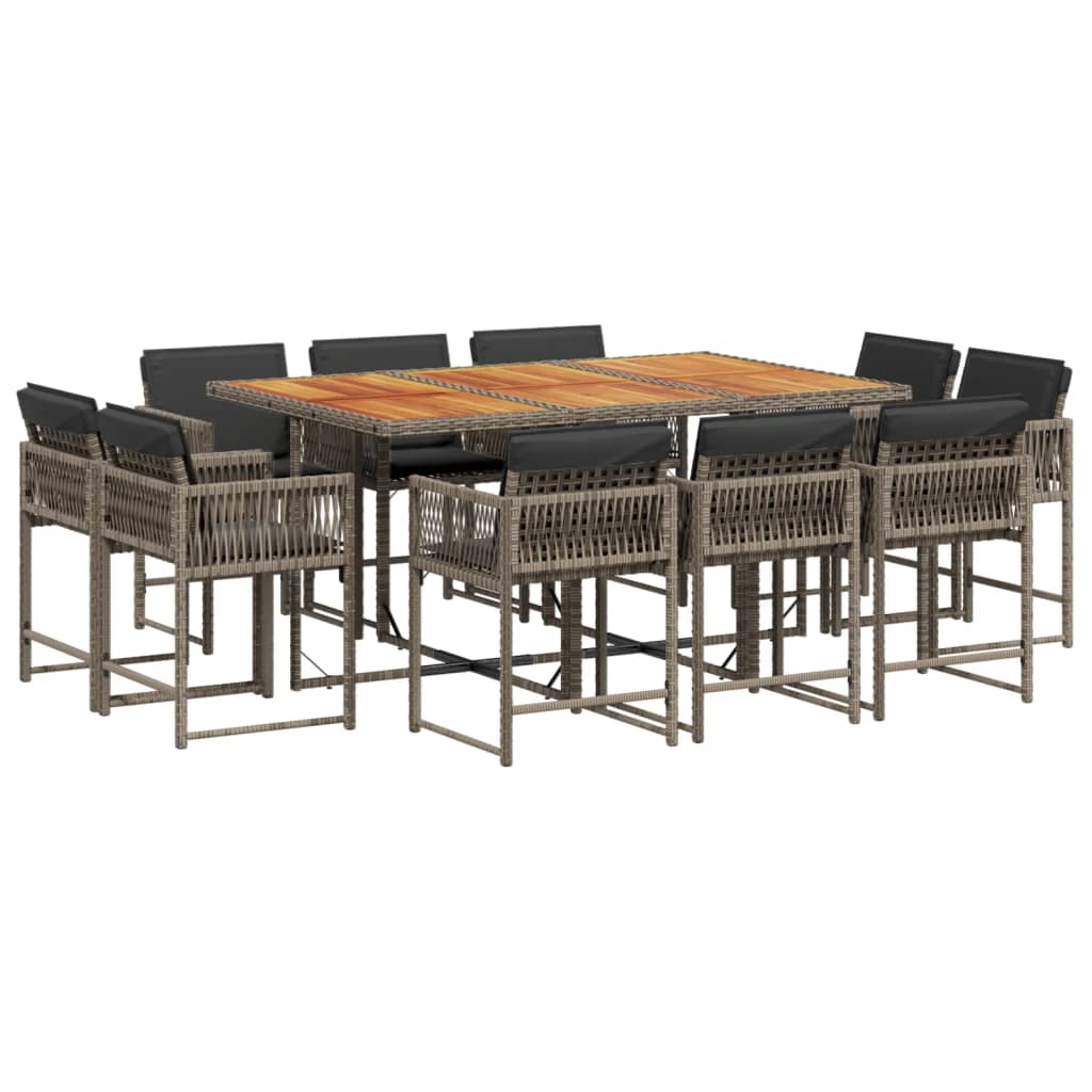 11 Piece Garden Dining Set with Cushions Grey Poly Rattan