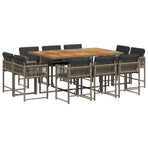 11 Piece Garden Dining Set with Cushions Grey Poly Rattan