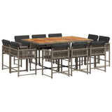 11 Piece Garden Dining Set with Cushions Grey Poly Rattan - Front View