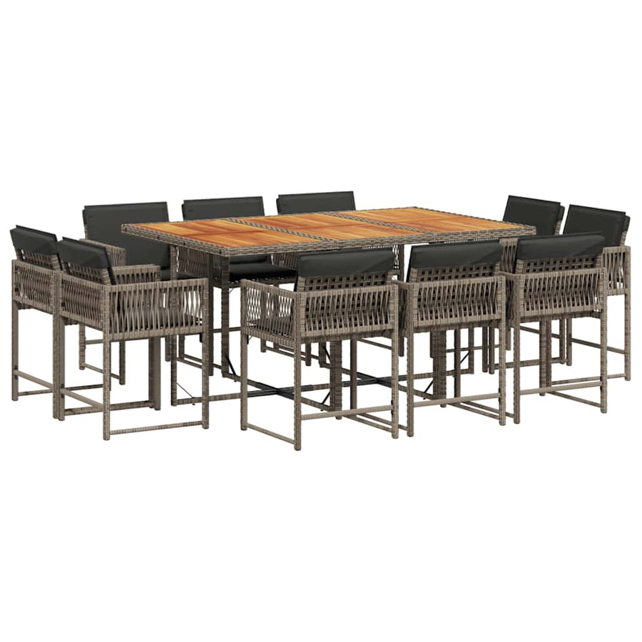 11 Piece Garden Dining Set with Cushions Grey Poly Rattan