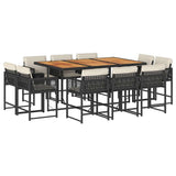 11 Piece Garden Dining Set with Cushions Black Poly Rattan - Front View