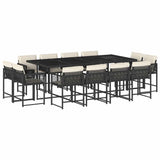 13 Piece Garden Dining Set with Cushions Black Poly Rattan