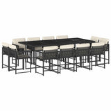 13 Piece Garden Dining Set with Cushions Black Poly Rattan - Front View