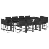 13 Piece Garden Dining Set with Cushions Black Poly Rattan - Front View