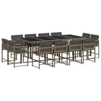 13 Piece Garden Dining Set with Cushions Grey Poly Rattan
