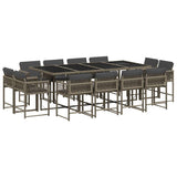 13 Piece Garden Dining Set with Cushions Grey Poly Rattan - Front View